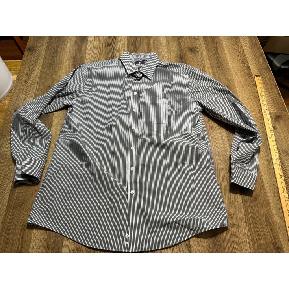 Stafford Shirts Mens Size 17.5 36-37 Blue White Striped Button Down Regular Fit